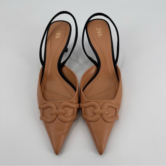 ZARA Zara Raised Detail Slingbacks Low Heels Nude 41 - Picture 2 of 8